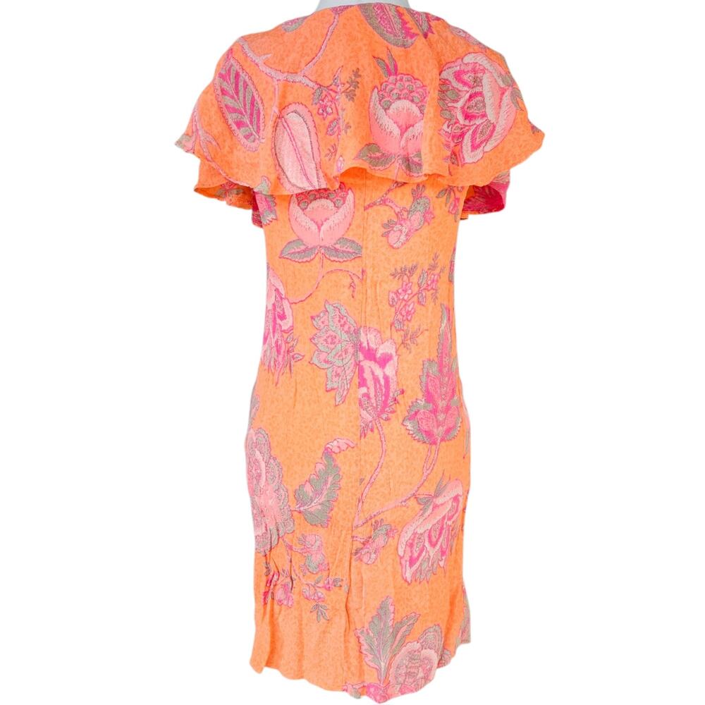 Euro Derhy Dress Orange Knee Length Floral - Small - Picture 3 of 7